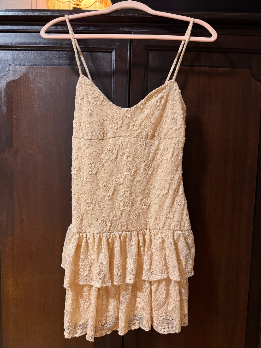 Forever 21 Cream Lace Tiered Slip Mini Dress